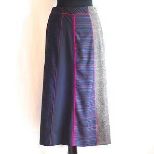 Etro Wool Paneled Midi Skirt With Velvet Ribbon Trim - Italy